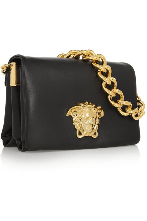 versace stitched black leather shoulder bag|farfetch Versace shoulder bag.